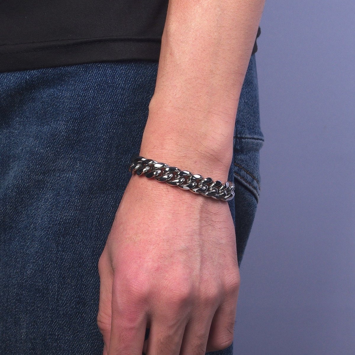 Chunky Stainless Steel Miami Cuban Curb Chain Bracelet 10mm 12mm 14mm Silver Chain Men Bracelet | WA-1648 WA-1649  Clearance Pricing