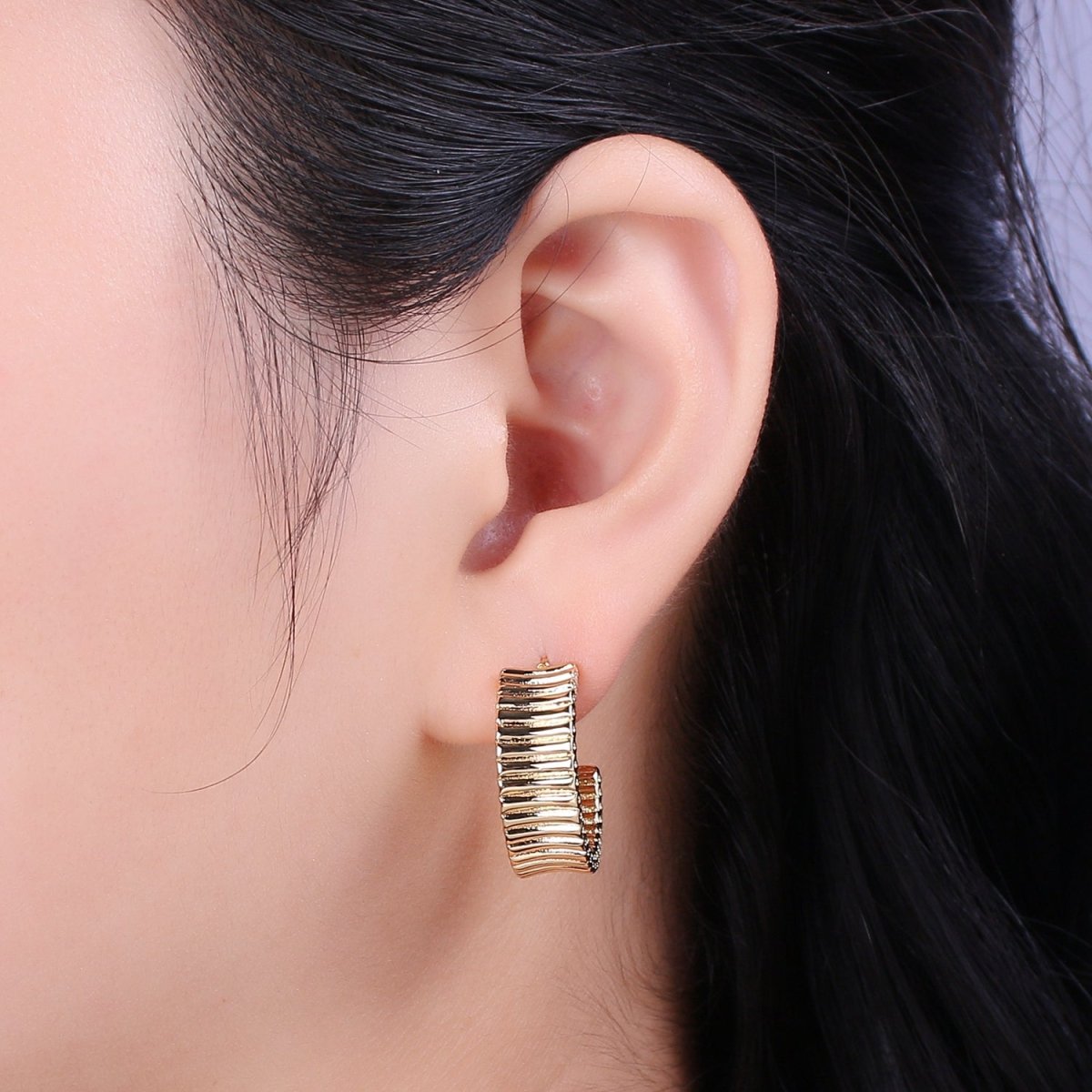 Chunky Striped hoop earrings, Modern hoop earrings 24K Gold Filled Hoop earrings T-230