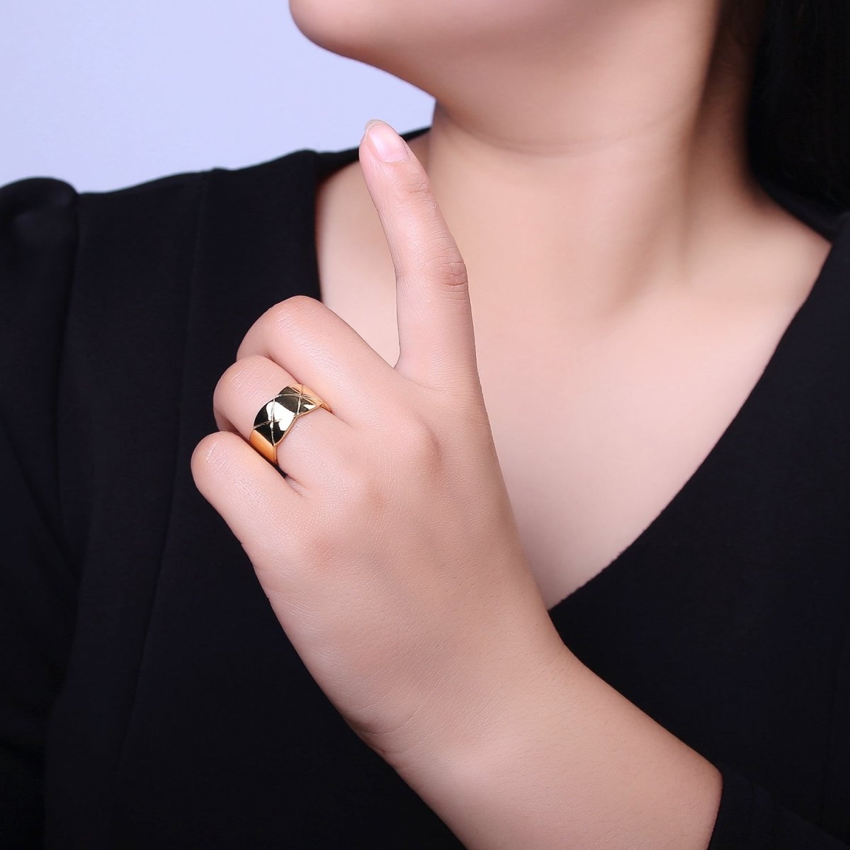 Chunky Wide Band-Thick Checkered Statement Ring-Chic Croissant Ring Bread Large Ring O-2042