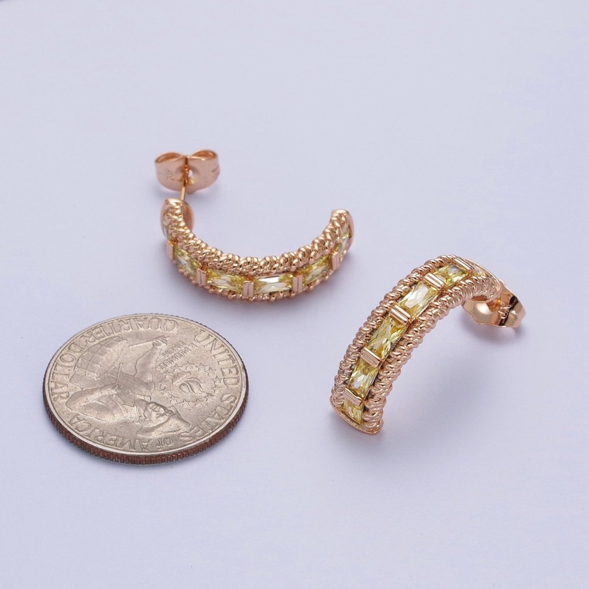 Chunky Yellow CZ Stud Earring for Statement Jewelry C Hoop AE-1013