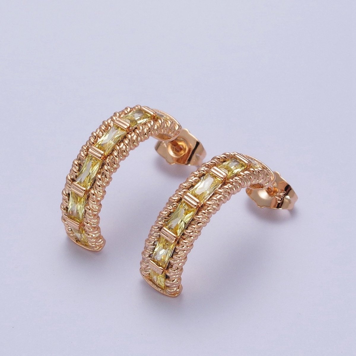 Chunky Yellow CZ Stud Earring for Statement Jewelry C Hoop AE-1013