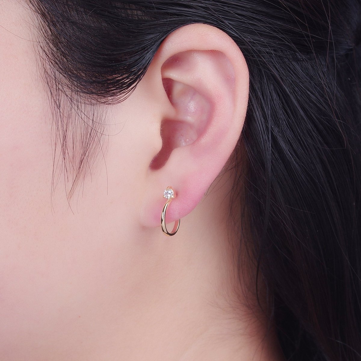 Classic Hoop Earring with CZ Stone Stud T-474
