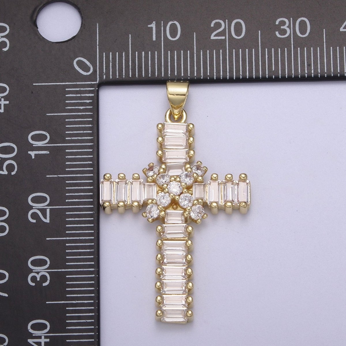 Clear Baguette Cubic Zirconia Cross Pendant, 14K Gold Filled Christian Catholic Supply For DIY Jewelry Making H-777