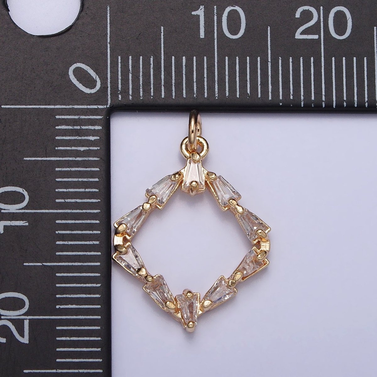 Clear Baguette CZ Rhombus Open Geometric Gold Charm | AC352