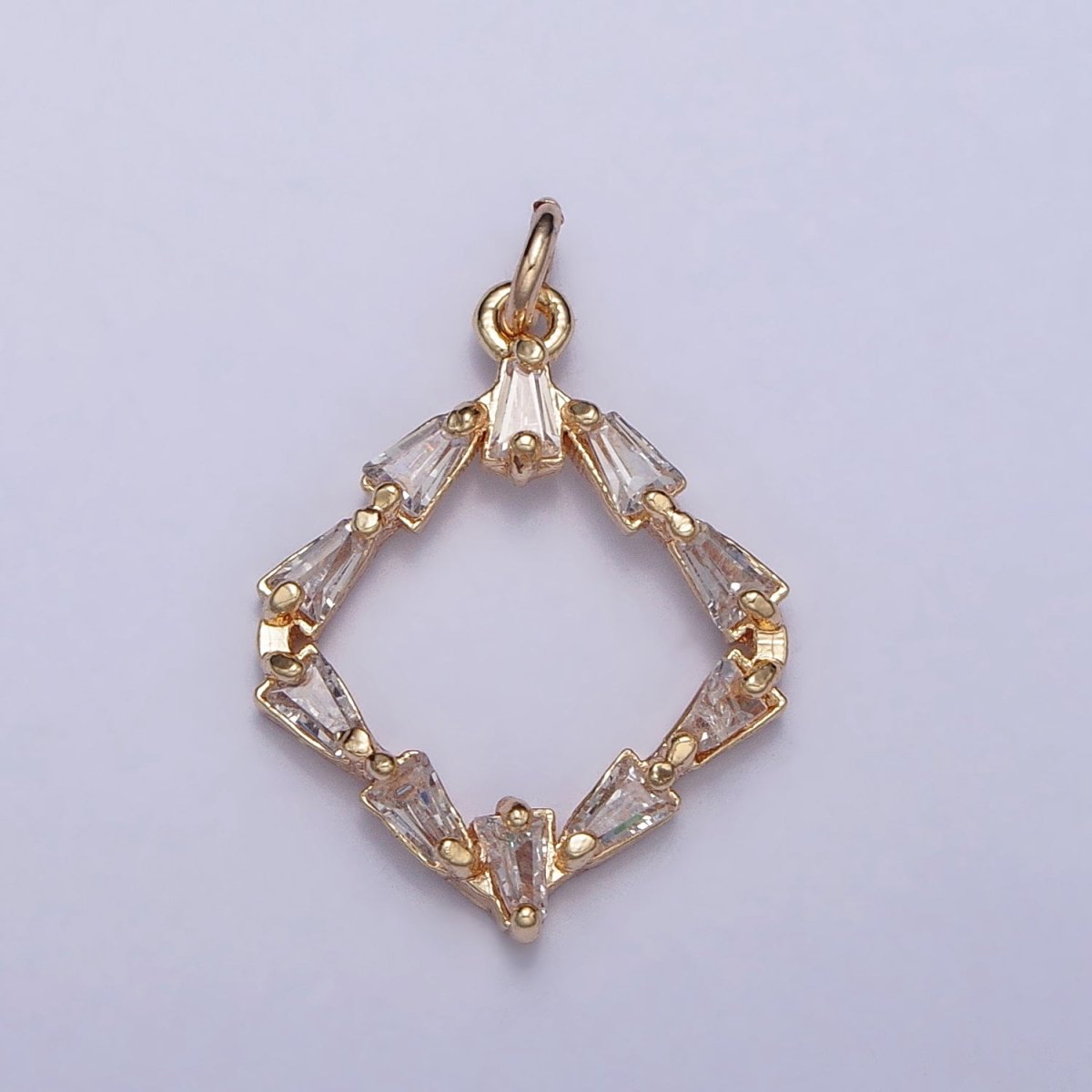 Clear Baguette CZ Rhombus Open Geometric Gold Charm | AC352