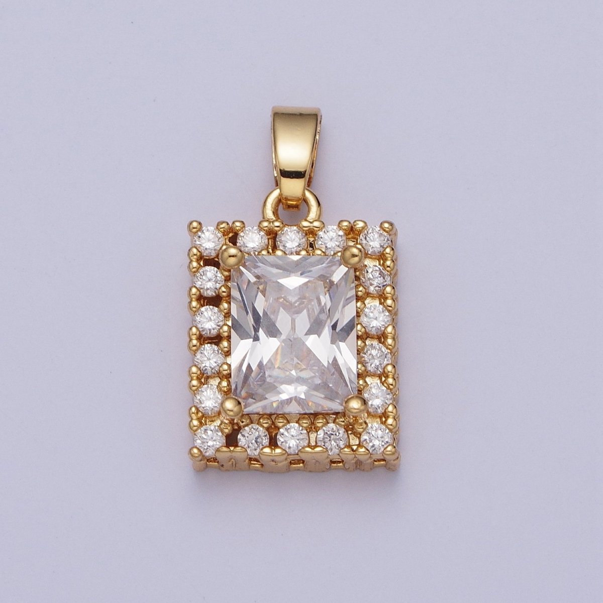 Clear Baguette Micro Paved CZ Rectangular Gold Pendant H-532