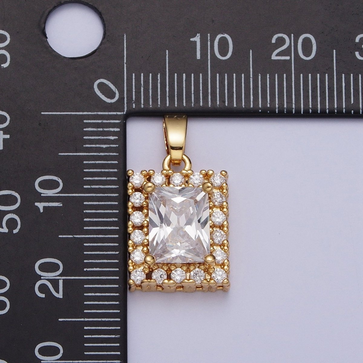 Clear Baguette Micro Paved CZ Rectangular Gold Pendant H-532