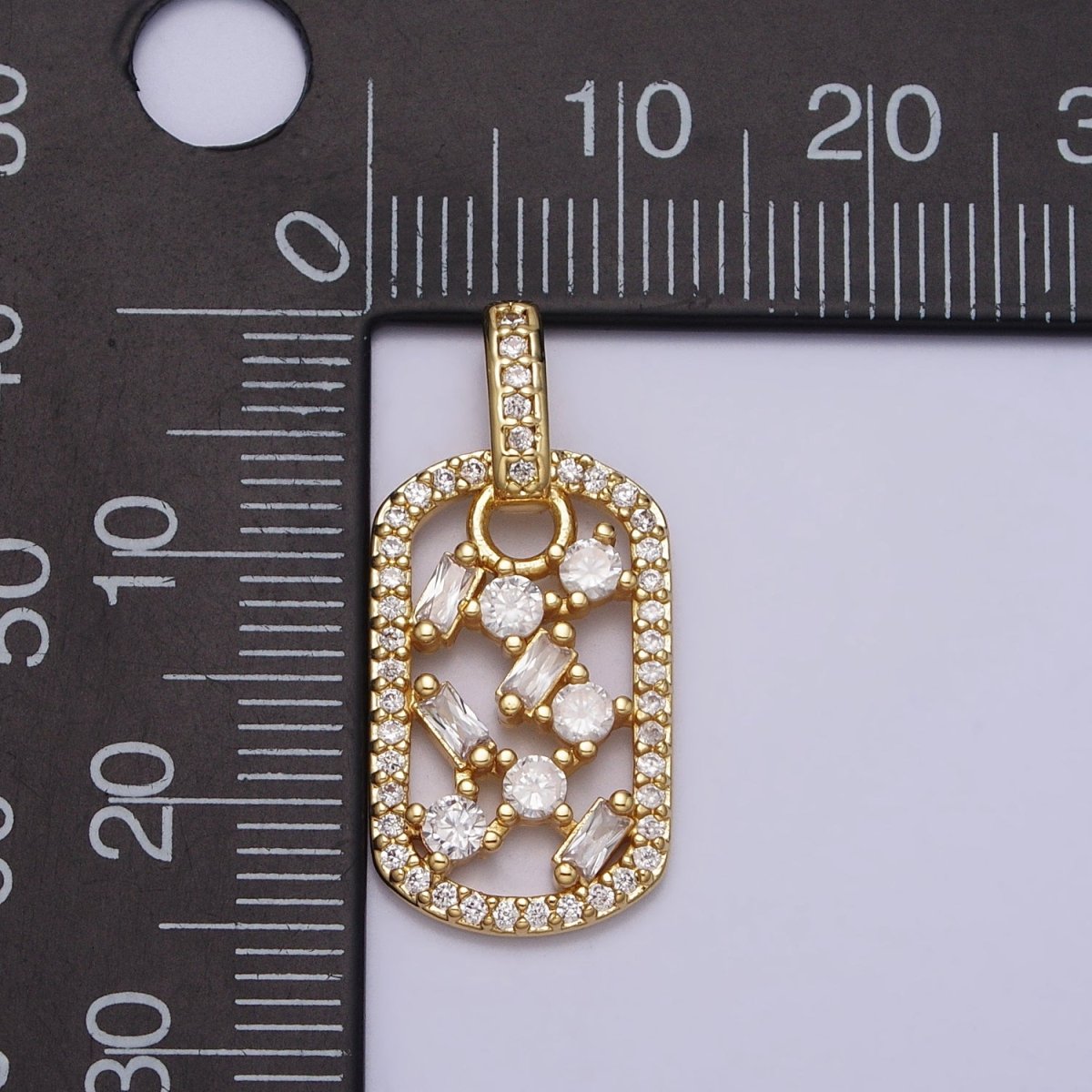 Clear Baguette Round CZ Open Micro Paved Rectangular Tag Pendant | AA080