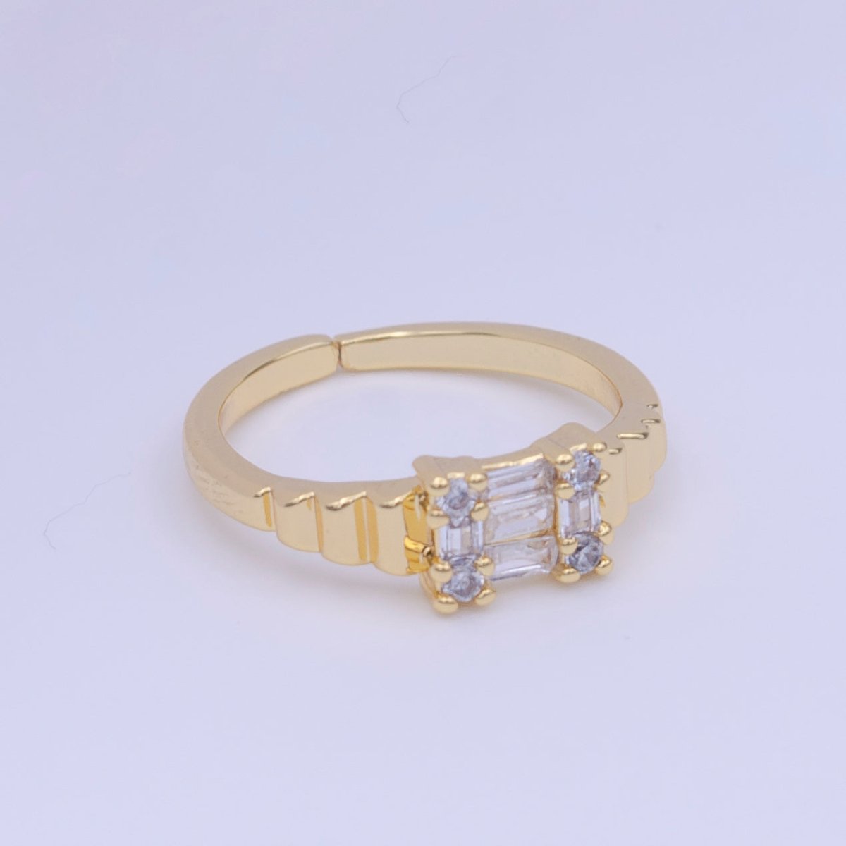 Clear Baguette Round Gold Geometric Adjustable Ring | O-125