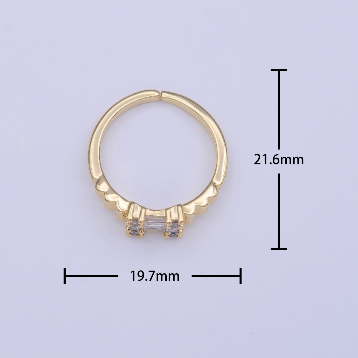 Clear Baguette Round Gold Geometric Adjustable Ring | O-125