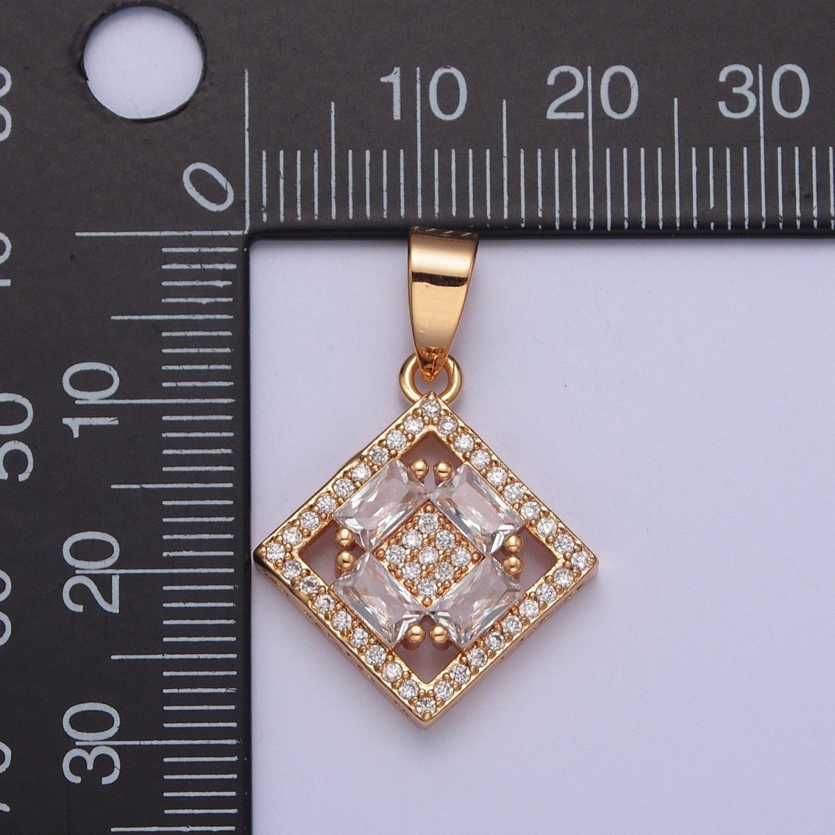 Clear Cubic Zirconia Rhombus Pendant Charm, Micro Pave charm for Jewelry Making X-352