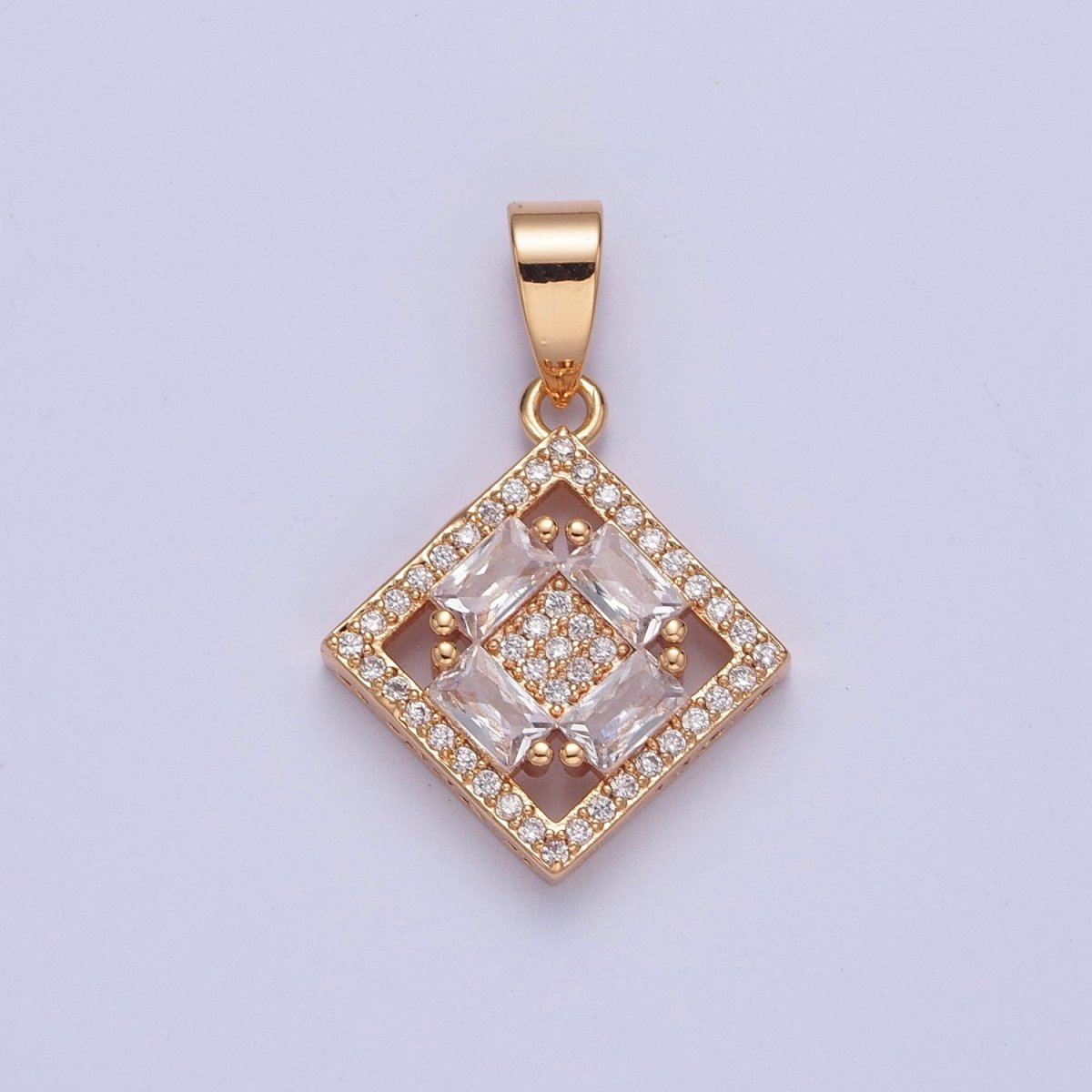 Clear Cubic Zirconia Rhombus Pendant Charm, Micro Pave charm for Jewelry Making X-352