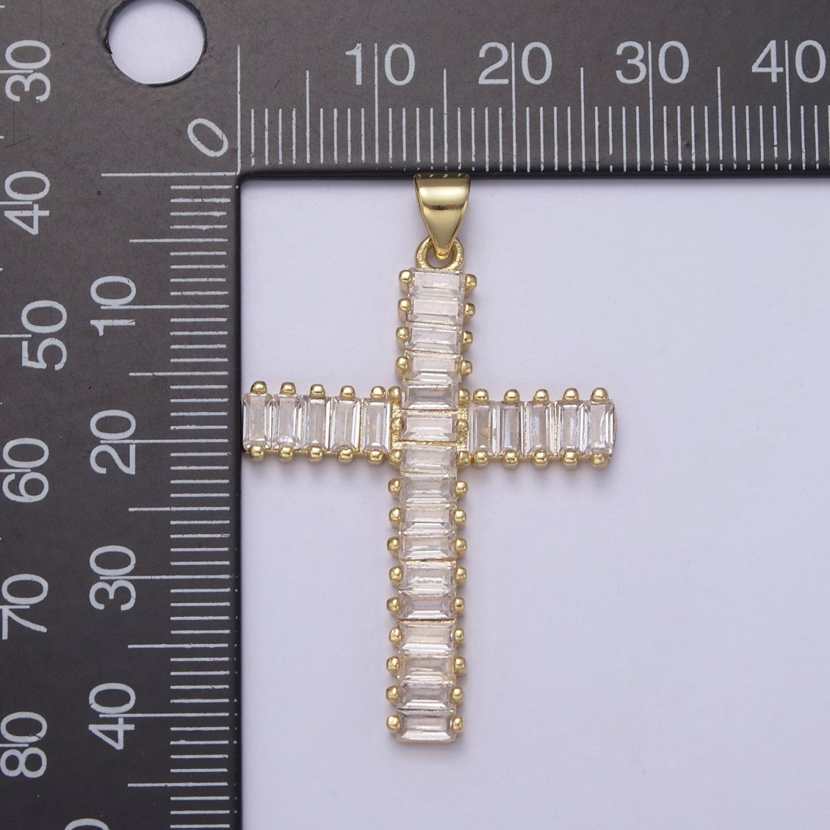 Clear Cz Baguette Cross pendant IN 24K Gold Filled N-539