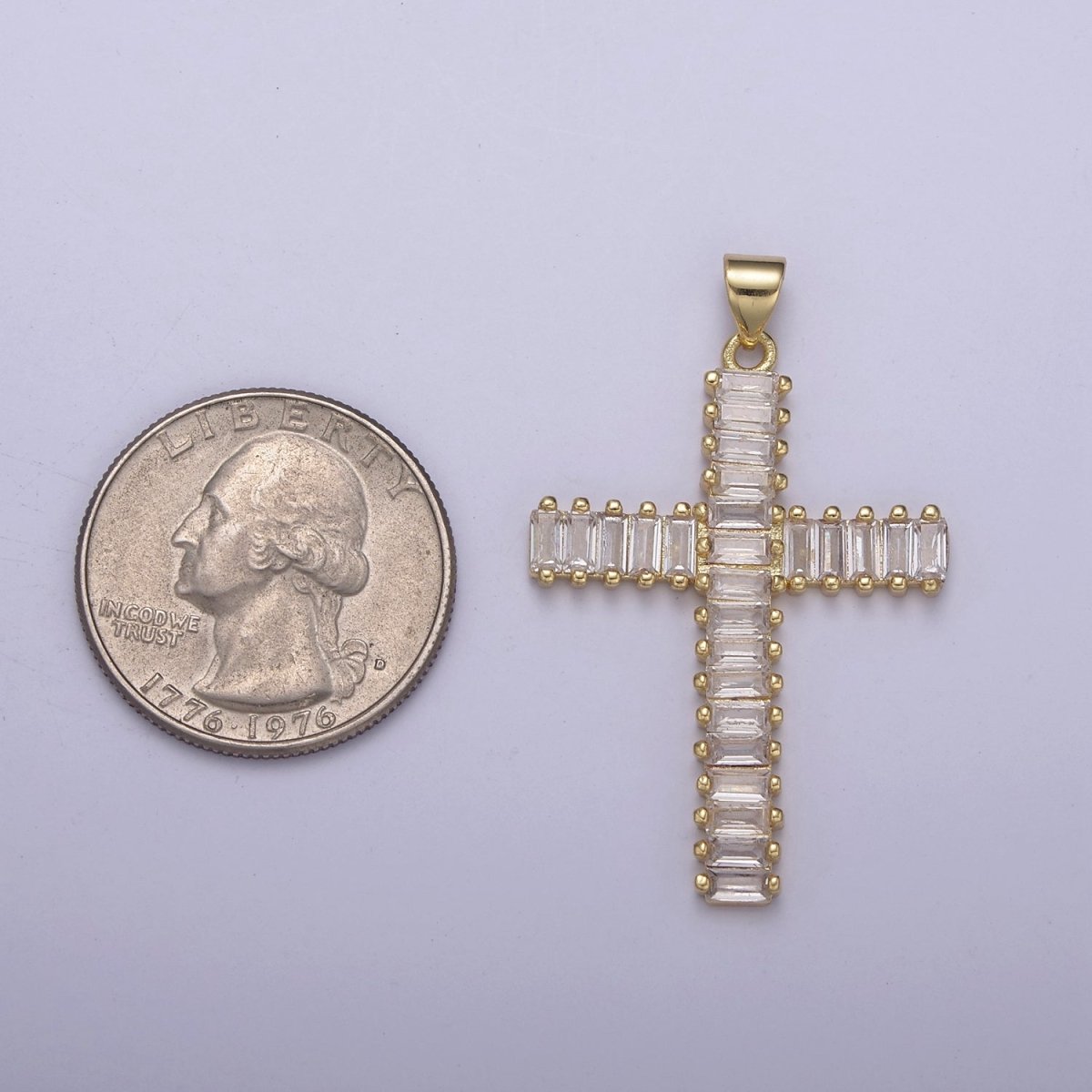 Clear Cz Baguette Cross pendant IN 24K Gold Filled N-539