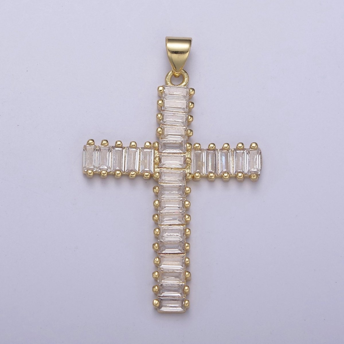 Clear Cz Baguette Cross pendant IN 24K Gold Filled N-539