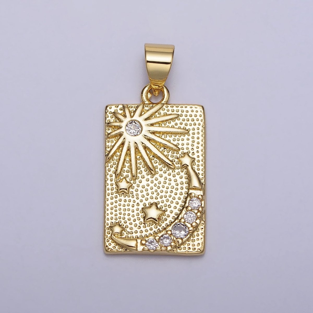 Clear CZ Celestial Sun Star Crescent Moon Dotted Rectangular Pendant | AA089