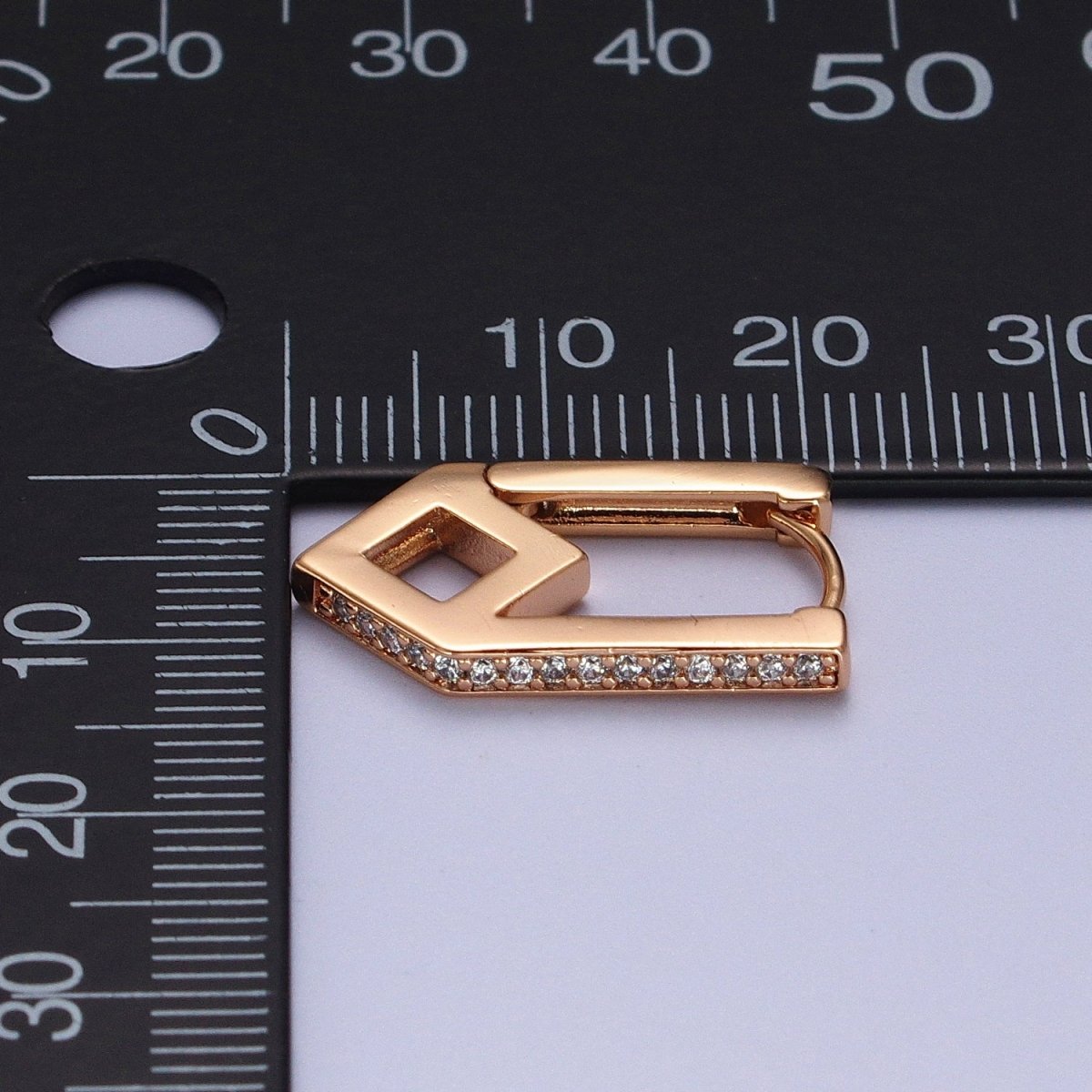 Clear CZ Micro Paved Geometric Oblong Rhombus Huggie Gold Earrings | AB029