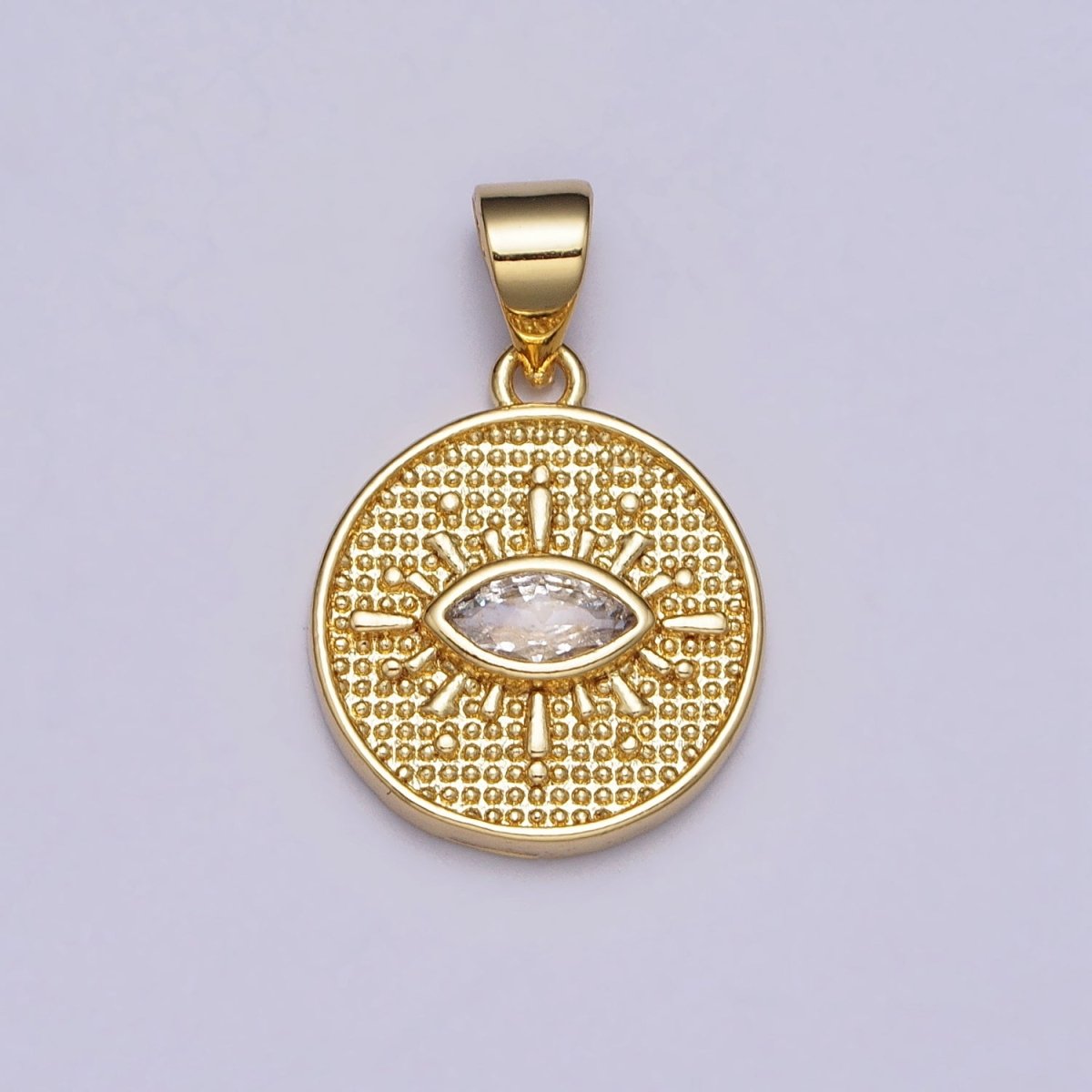 Clear Evil Eye CZ Beaded Round Coin Gold Pendant | AA078