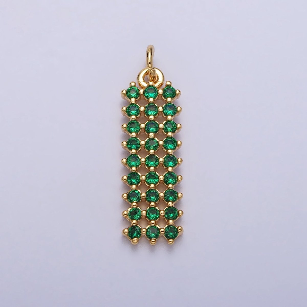 14K Gold Filled Clear, Green Micro Paved CZ Tag Bar Charm in Gold & Silver | AC205 AC234