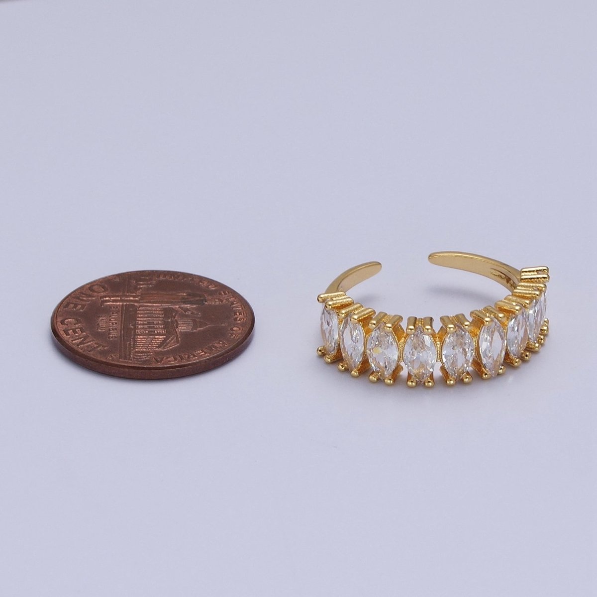Clear Marquise Cubic Zirconia Adjustable Gold Band Ring | U-234