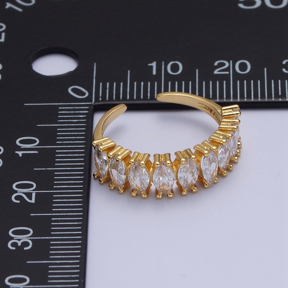 Clear Marquise Cubic Zirconia Adjustable Gold Band Ring | U-234