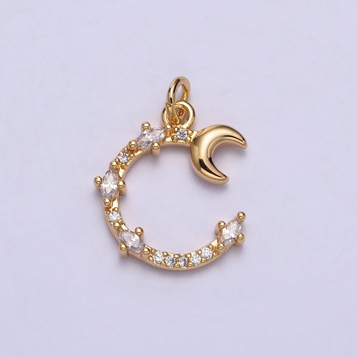 Clear Marquise Micro Paved CZ Celestial Crescent Moon Charm | AC114