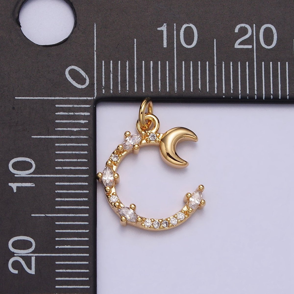 Clear Marquise Micro Paved CZ Celestial Crescent Moon Charm | AC114