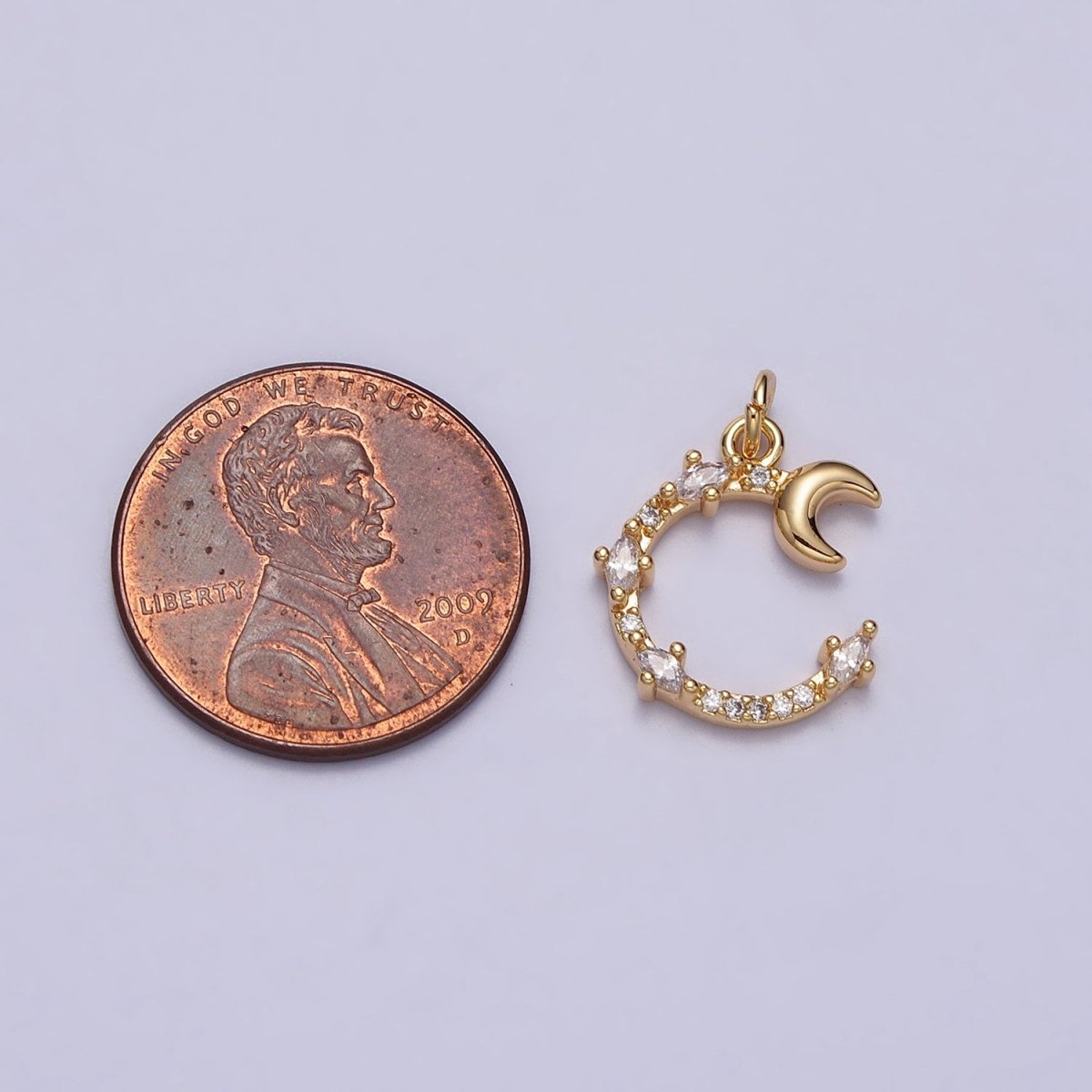 Clear Marquise Micro Paved CZ Celestial Crescent Moon Charm | AC114