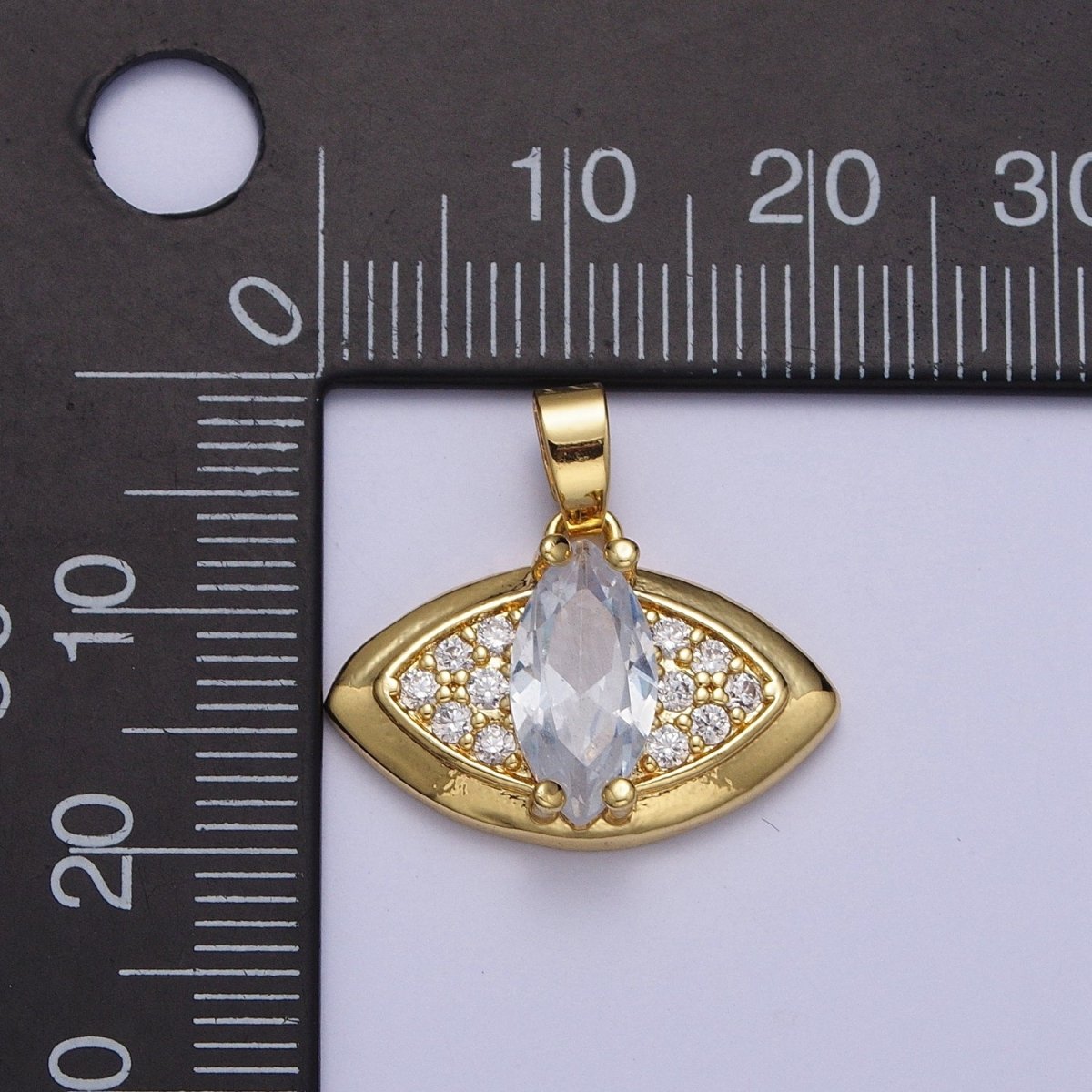 Clear Marquise Micro Paved CZ Gold Evil Eye Protection Pendant H-874