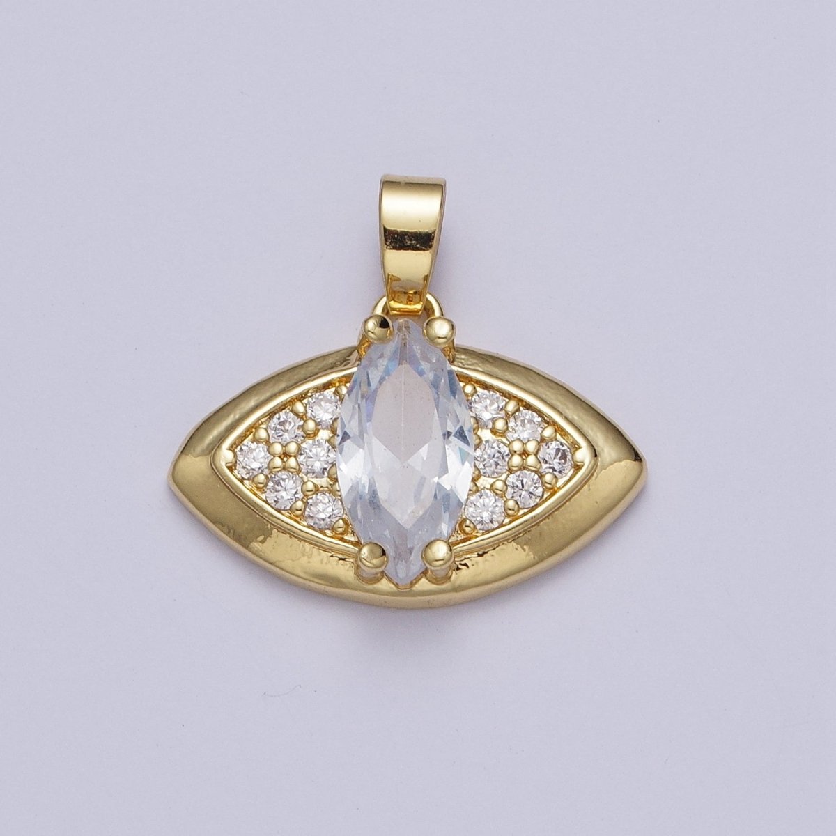 Clear Marquise Micro Paved CZ Gold Evil Eye Protection Pendant H-874