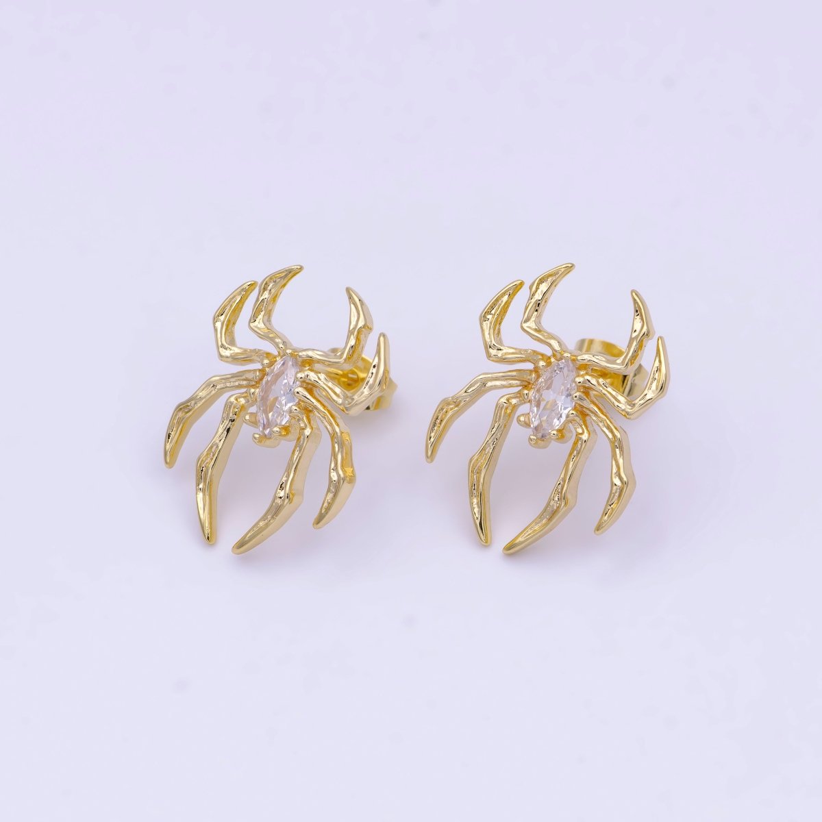 Clear Marquise Spider Black Widow Gold Studs Earrings | AD-094