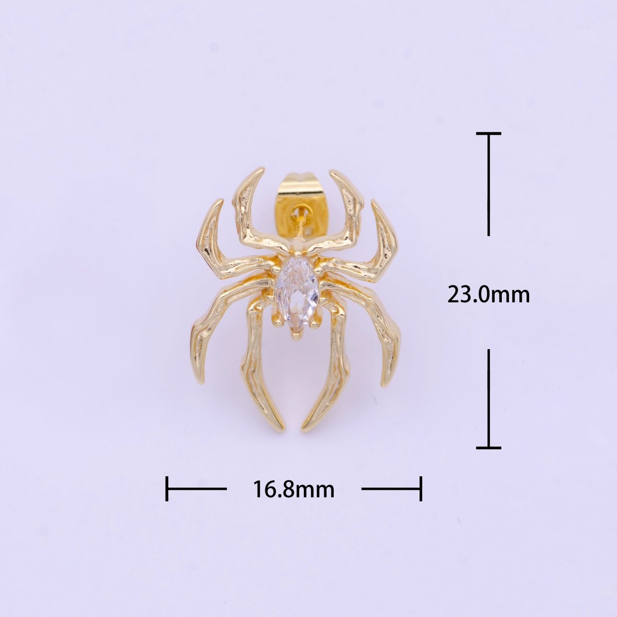 Clear Marquise Spider Black Widow Gold Studs Earrings | AD-094