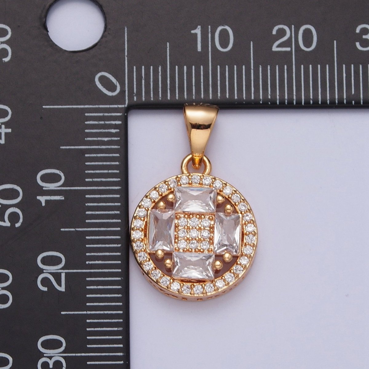 Clear Micro Pave Baguette Medallion Pendant For Jewelry Making | X-380