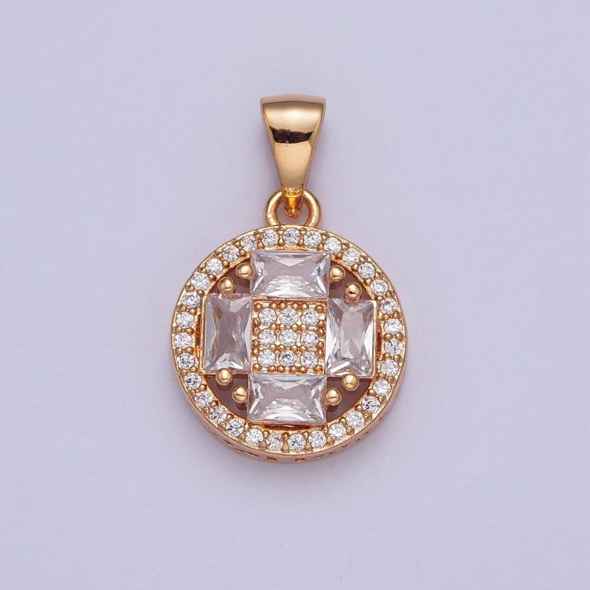 Clear Micro Pave Baguette Medallion Pendant For Jewelry Making | X-380