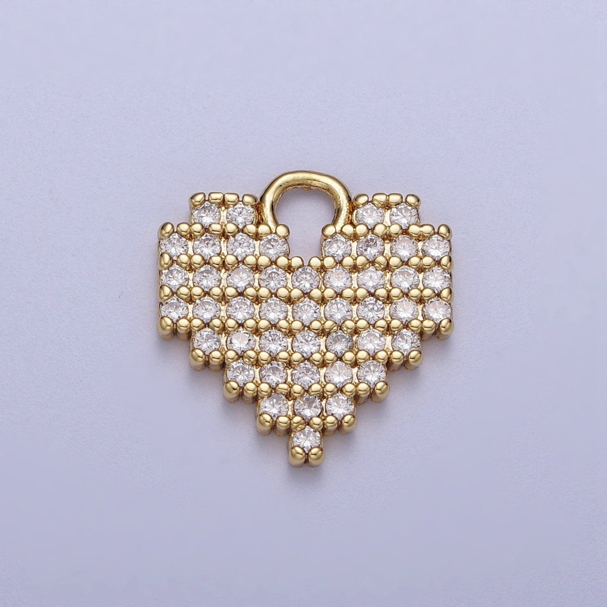 Clear Micro Pave Gold Pixel Heart Charm | N-431