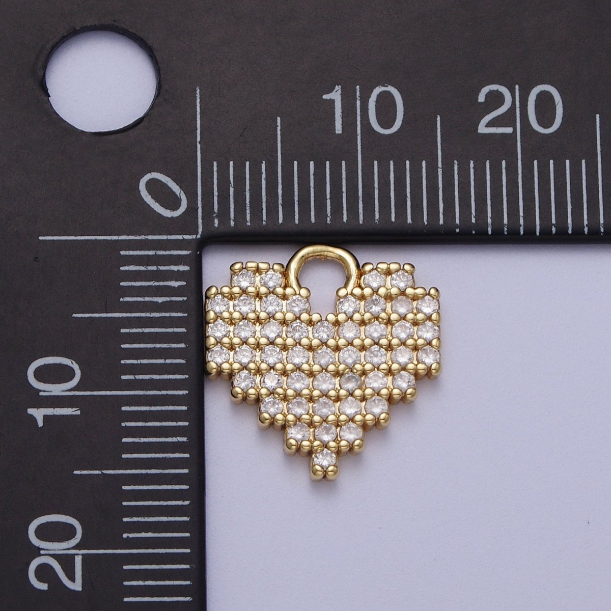 Clear Micro Pave Gold Pixel Heart Charm | N-431