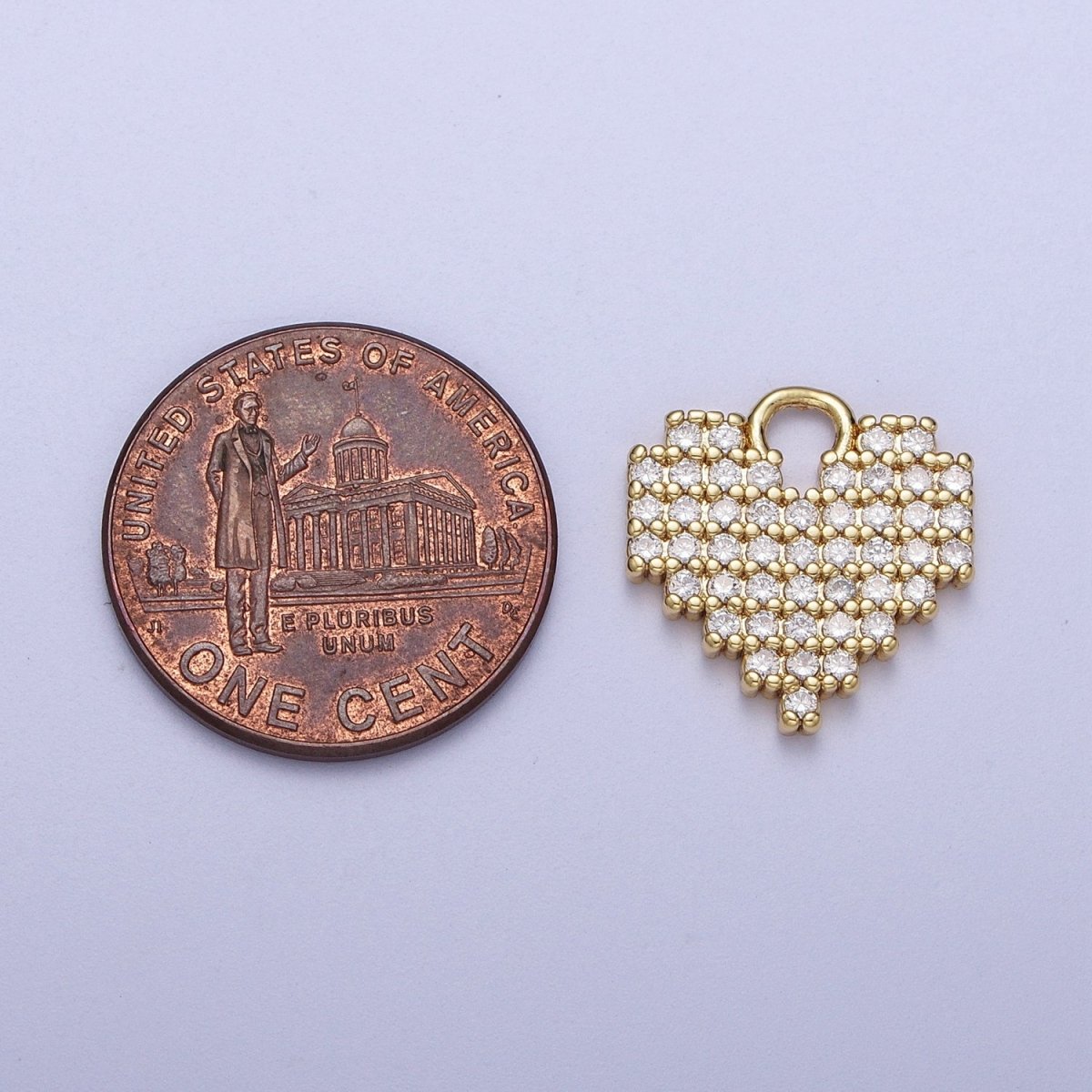 Clear Micro Pave Gold Pixel Heart Charm | N-431