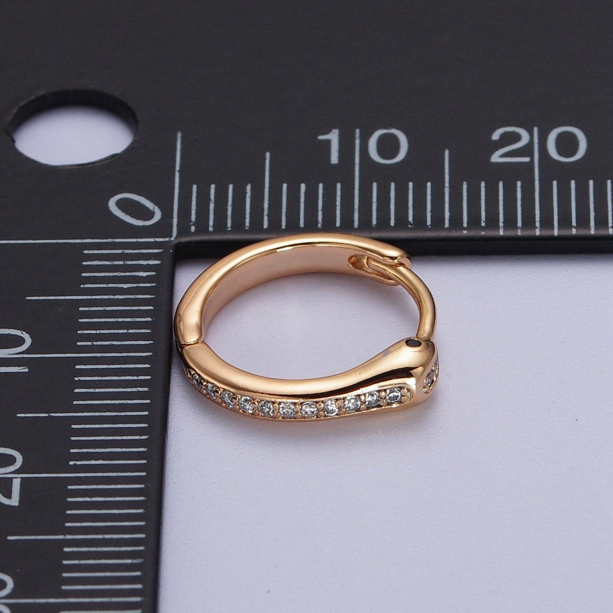 Clear Micro Paved CZ 15mm Pinky Gold Geometric Snake Huggie Earrings | V-039