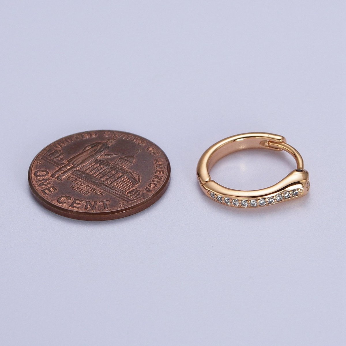 Clear Micro Paved CZ 15mm Pinky Gold Geometric Snake Huggie Earrings | V-039
