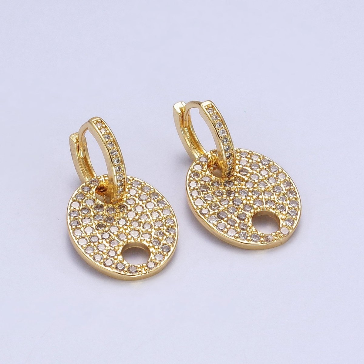 Clear Micro Paved CZ Anchor Mariner Drop Dangle Huggie Earrings | AB036