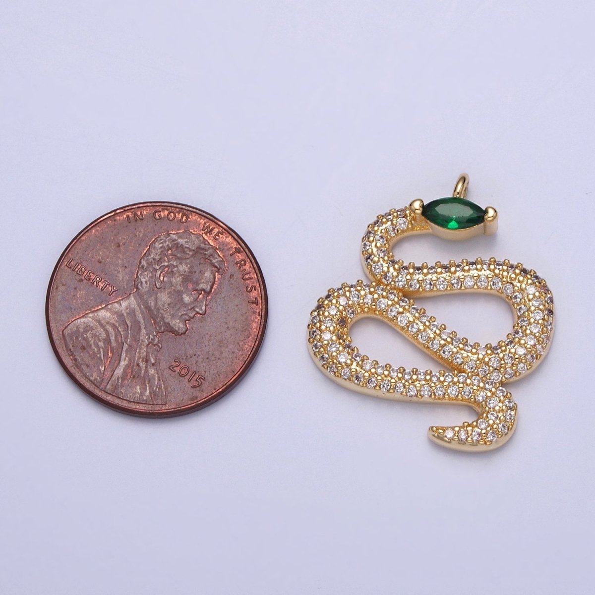 Clear Micro Paved CZ Curling Green-Eyed Snake Serpent Charm | X-150