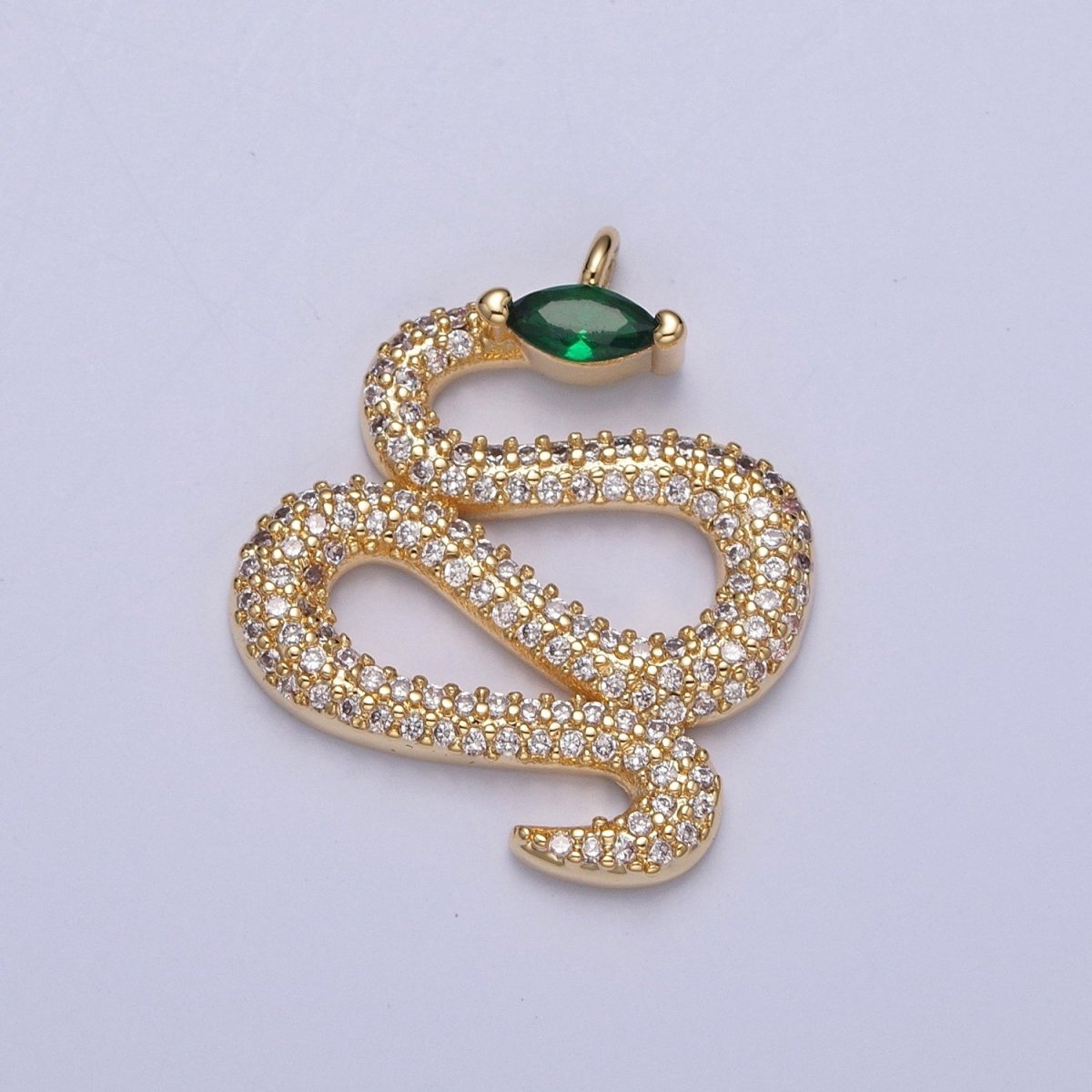 Clear Micro Paved CZ Curling Green-Eyed Snake Serpent Charm | X-150