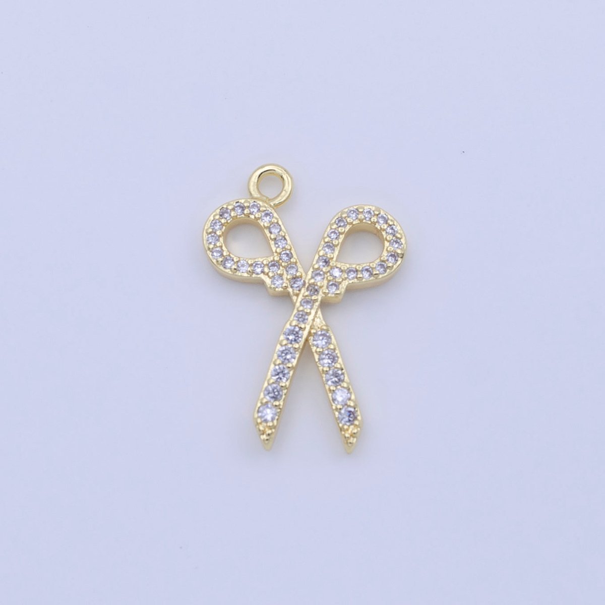 Clear Micro Paved CZ Cutting Scissors Gold Charm | C-780