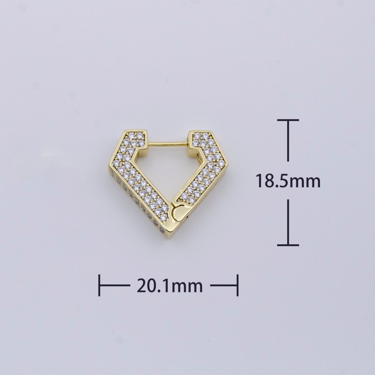 Clear Micro Paved CZ Diamond Heart Geometric Gold Hoops Earrings | AD-281