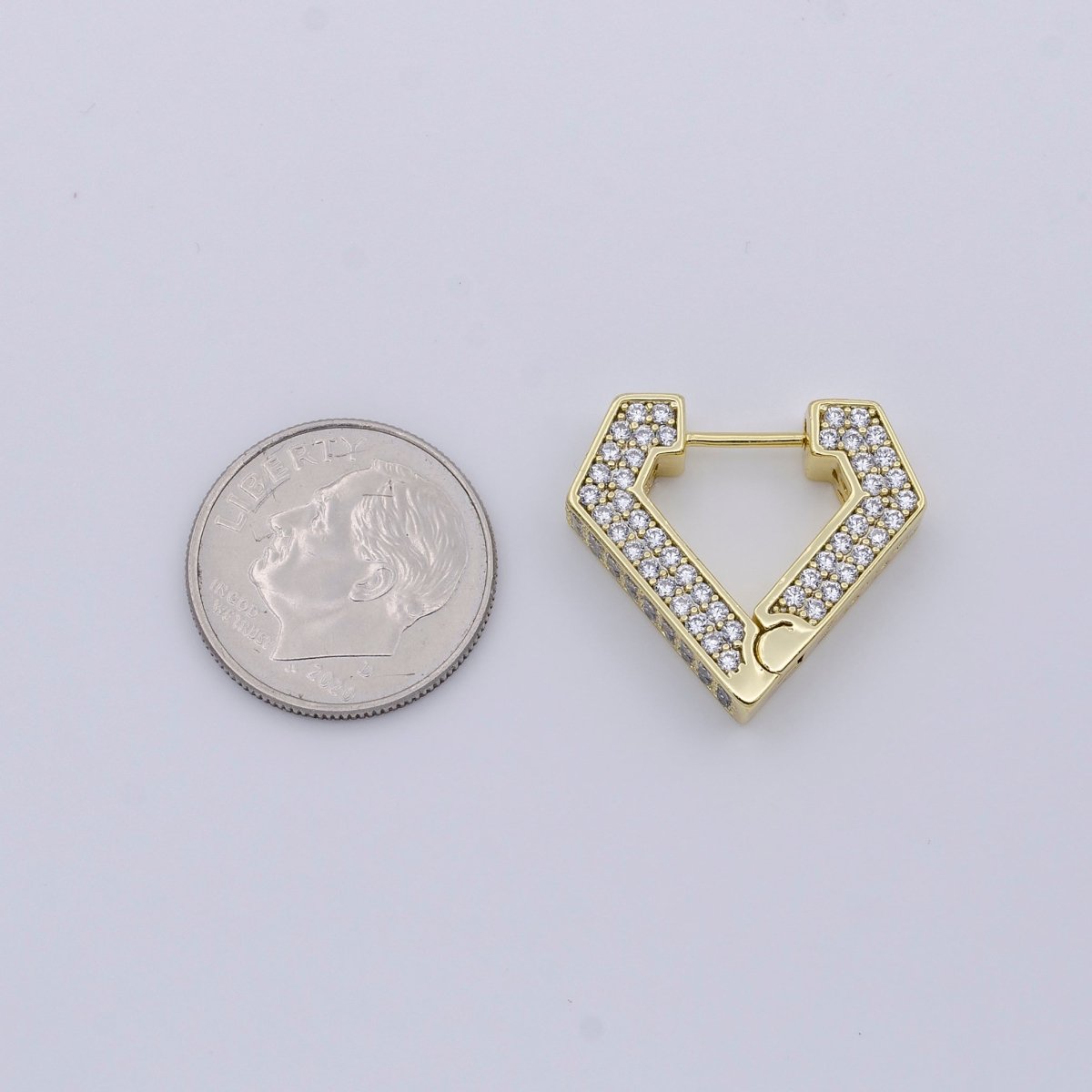 Clear Micro Paved CZ Diamond Heart Geometric Gold Hoops Earrings | AD-281