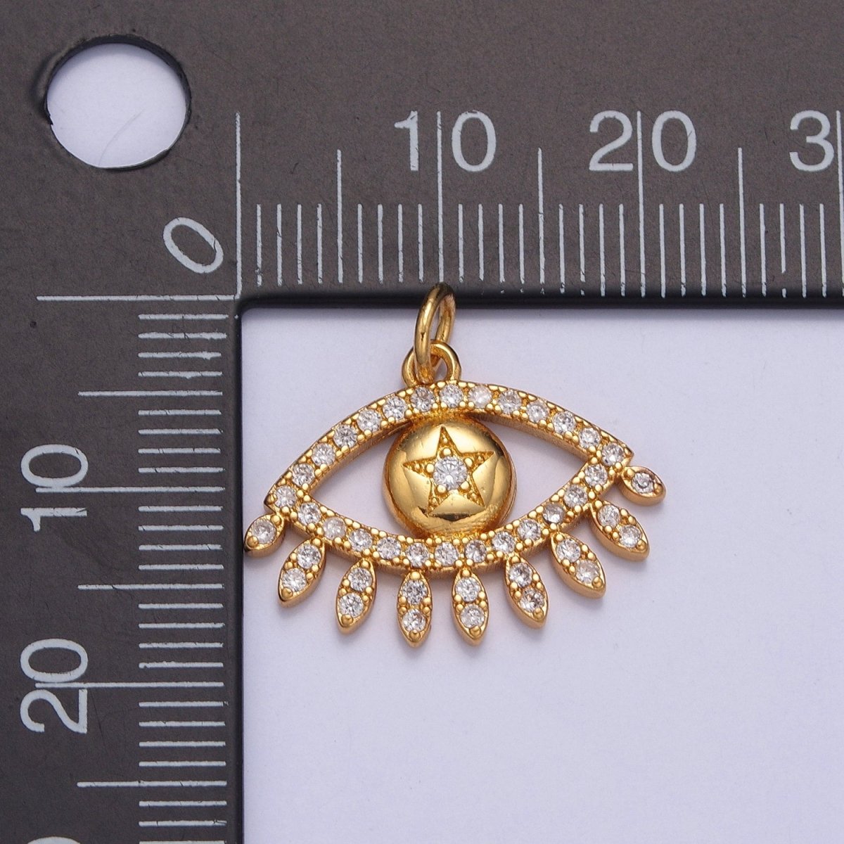 Clear Micro Paved CZ Evil Eye Star Gold Charm | W-200