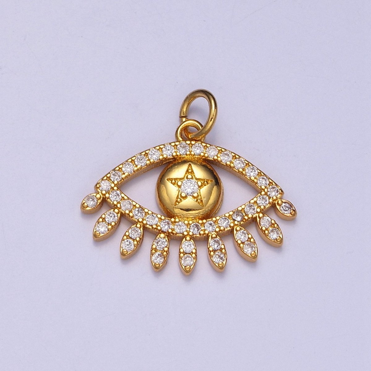 Clear Micro Paved CZ Evil Eye Star Gold Charm | W-200