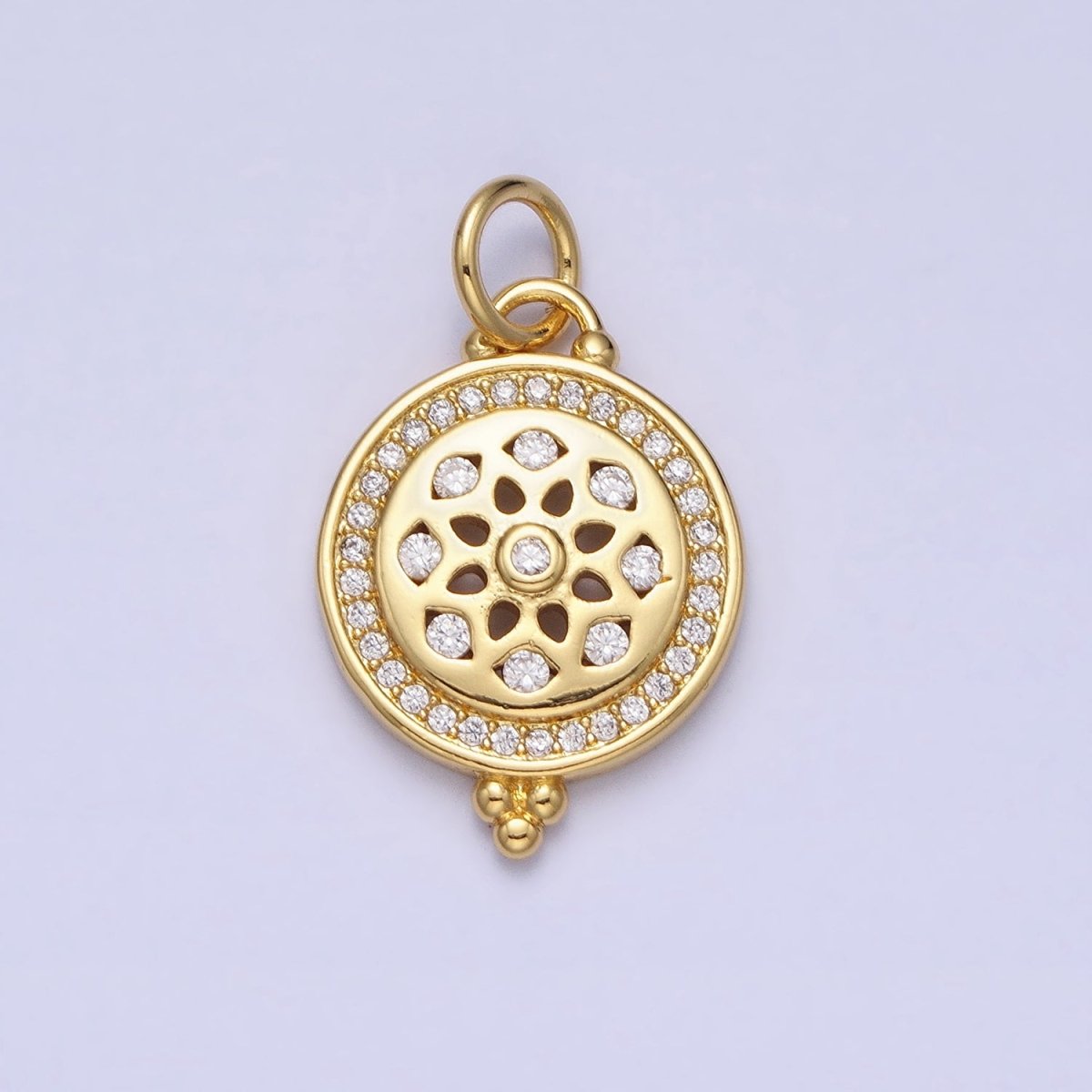 Clear Micro Paved CZ Filigree Nature Flower Round Gold Add-On Charm | AC371
