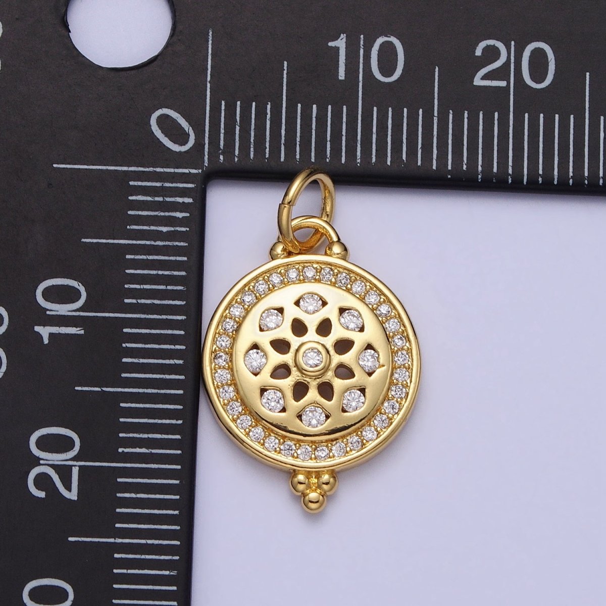 Clear Micro Paved CZ Filigree Nature Flower Round Gold Add-On Charm | AC371