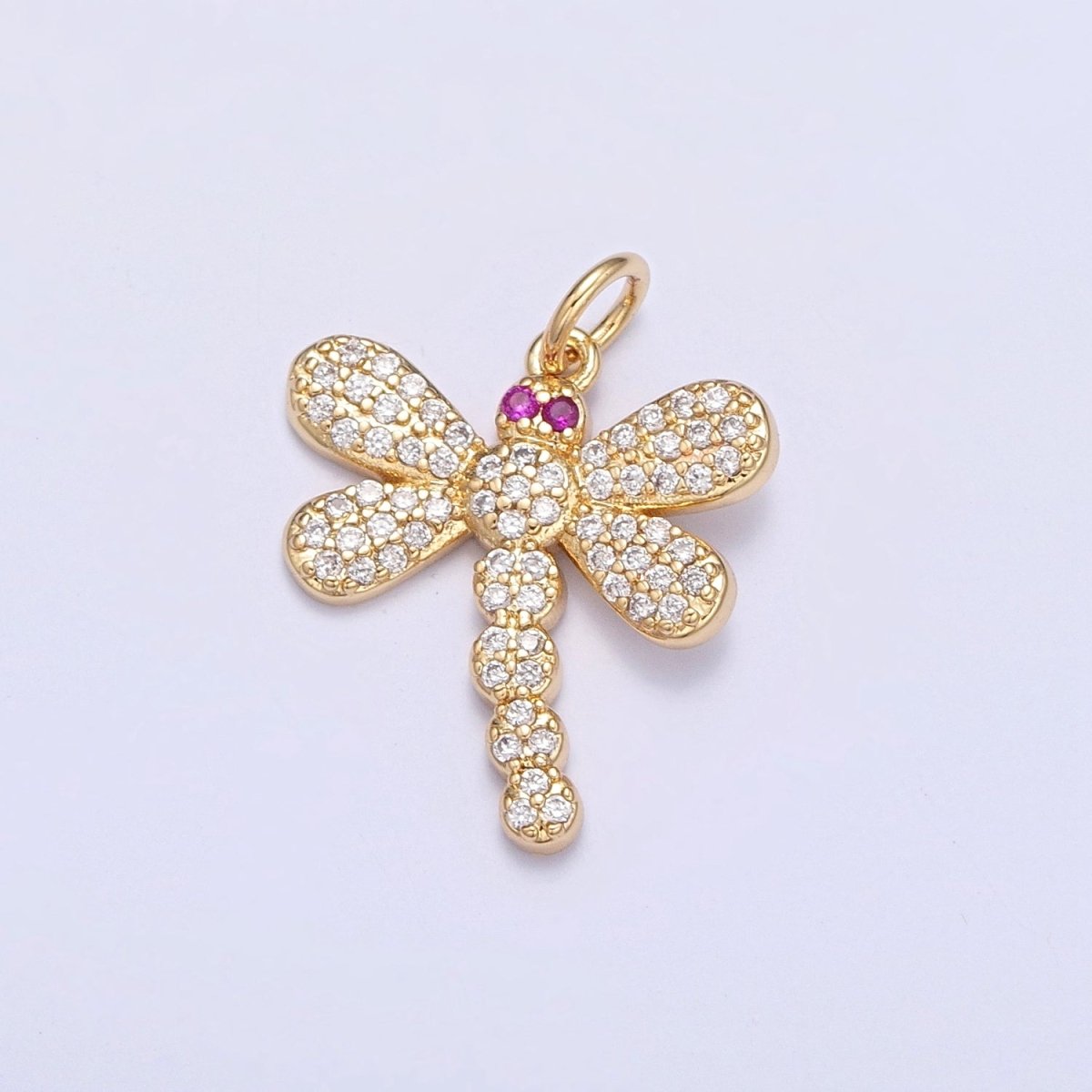 Clear Micro Paved CZ Fuchsia-Eyed Dragonfly Insect Charm | X-111